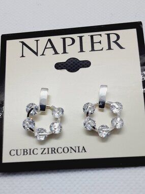 NEW Round Post Back Fashion CZ Earrings by Napier